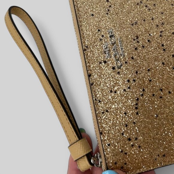 NWOT Coach Silver Gold Star Glitter Small Wristlet - Picture 8 of 9